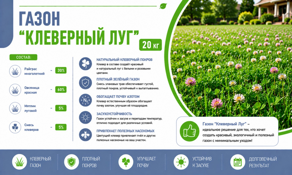газон Клеверный Луг 20 кг